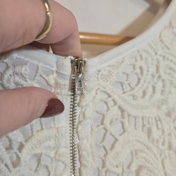 Lovecat Hippie Lace Crochet Cream Mini Dress Lined Scalloped Hippie 70s Style - Picture 9 of 9